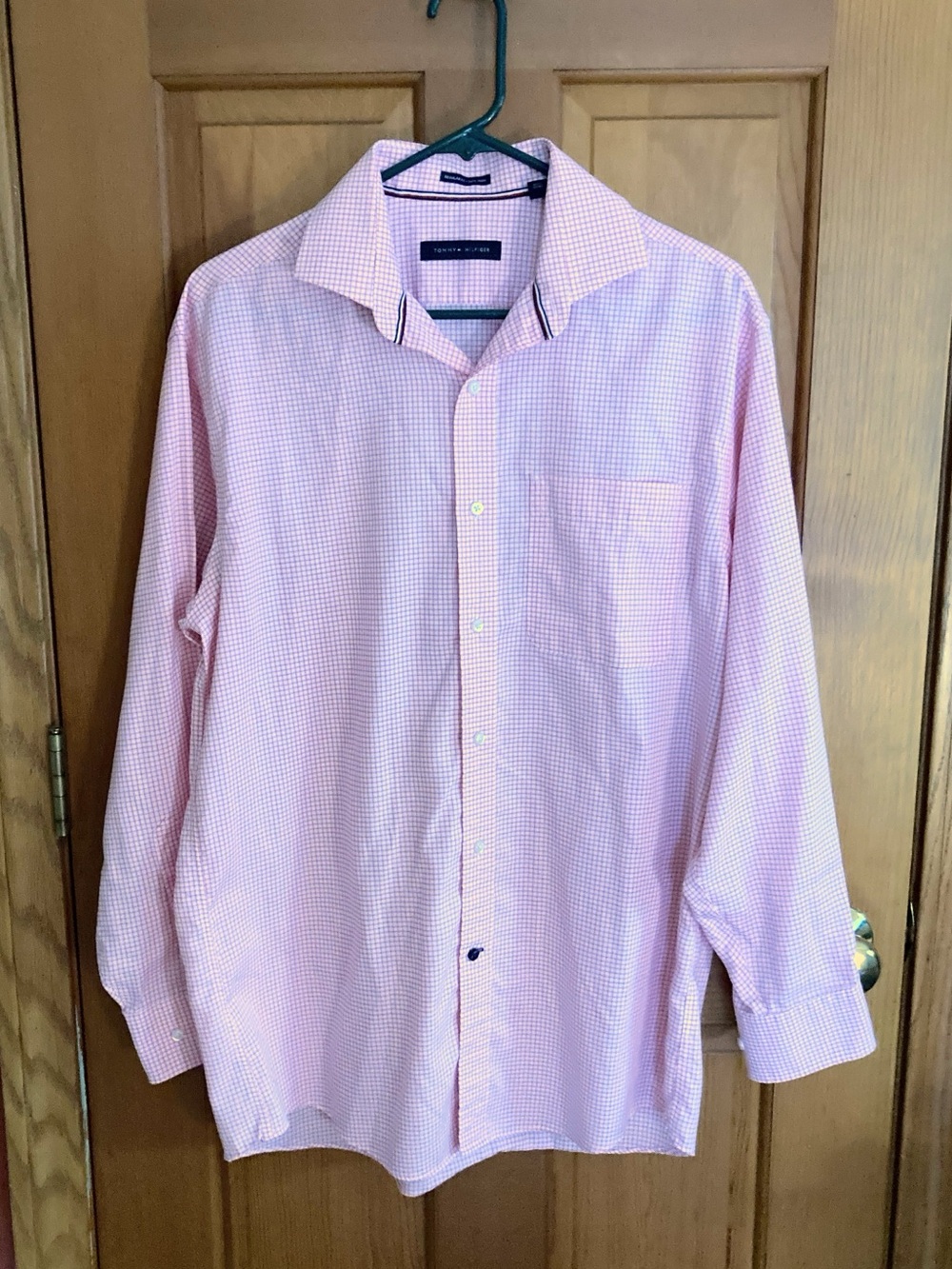 Tommy Hilfiger Men’s 15.5 32/33 Pink Check Cotton Non-Iron Button Down Shirt